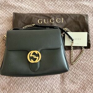 Gucci Dollar Calfskin Interlocking G Top Handle Crossbody in black
